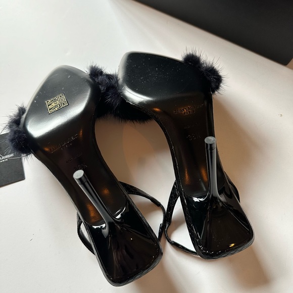 SAINT LAURENT Ilona Slingback Heels Blue Notte & Nero - Picture 6 of 7